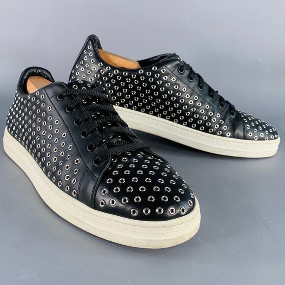 Alaia Other - ALAIA Size 8 Black Silver Grommets Leather Lace-Up Low Top Sneakers